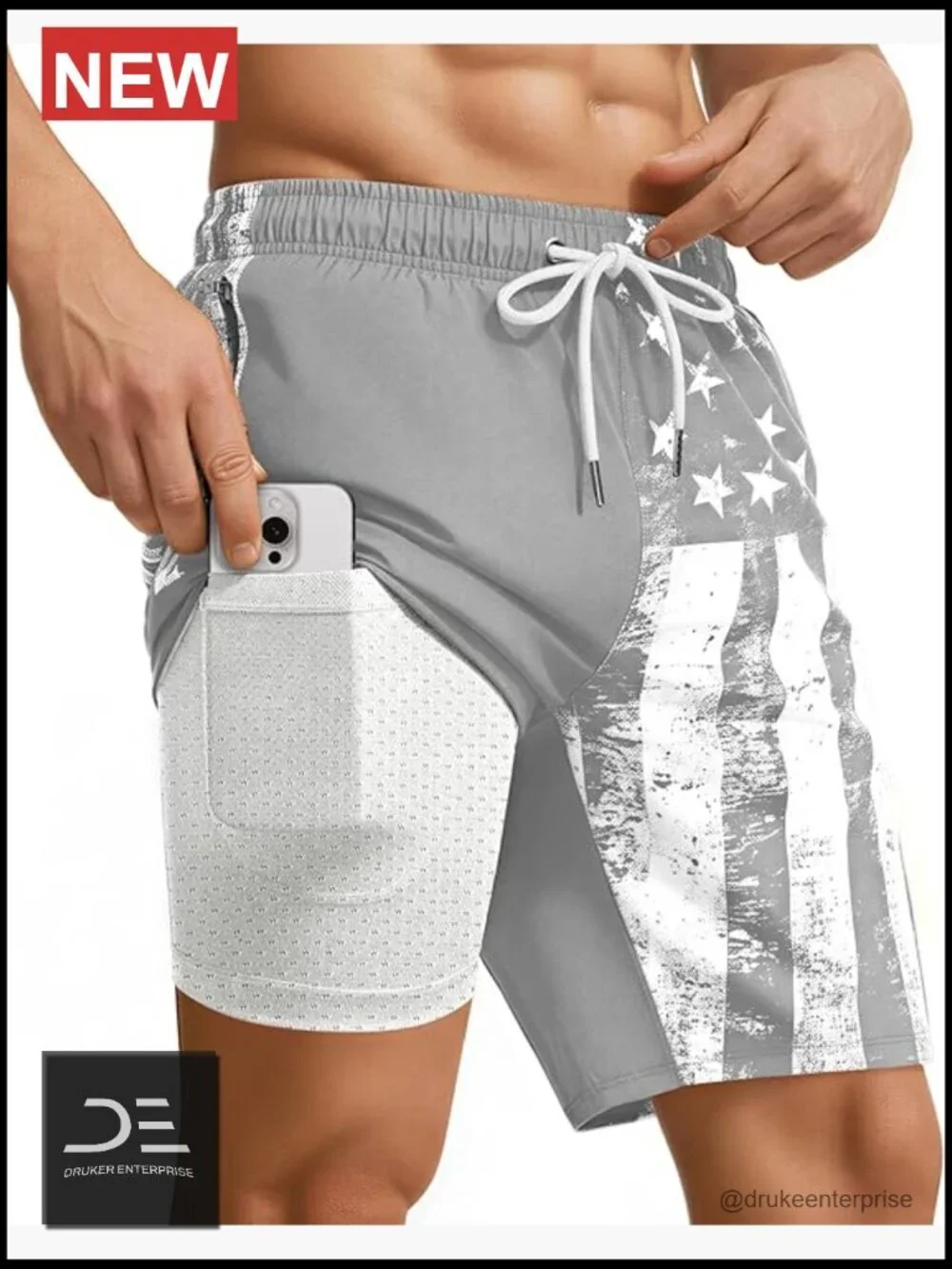 Men's Swim Trunks with Compression Liner Quick Dry Zipper Pockets